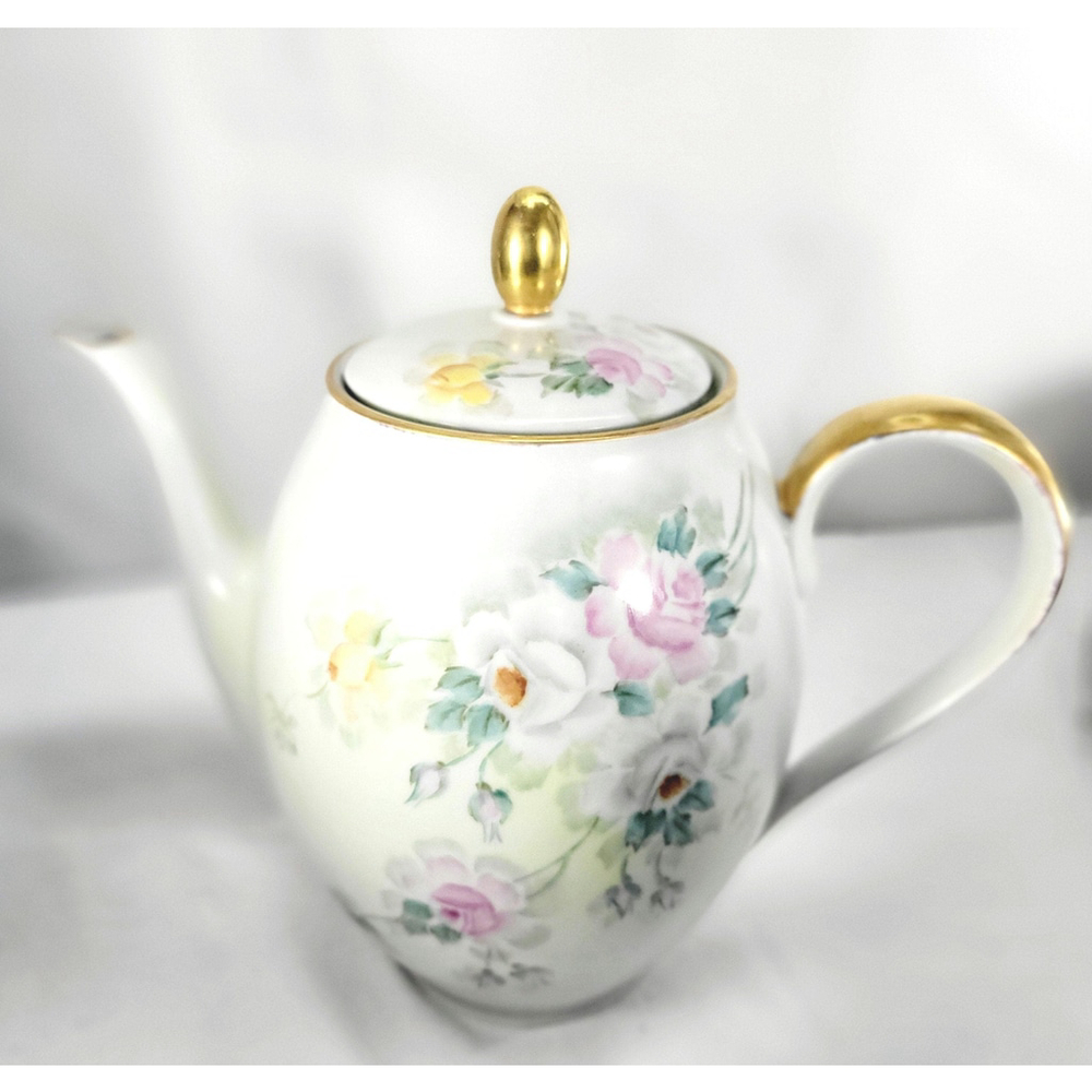 Vintage Hertel Jacob Porzellen Bavaria Germany White Floral Teapot